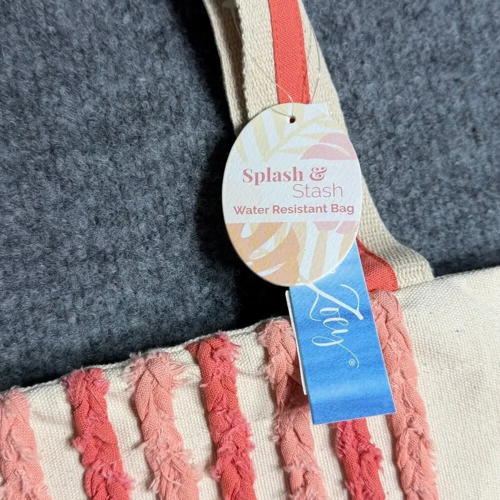 Elise & Zoey‎ Splash & Stash Water Resistant Canvas Beach Tote Bag NWT